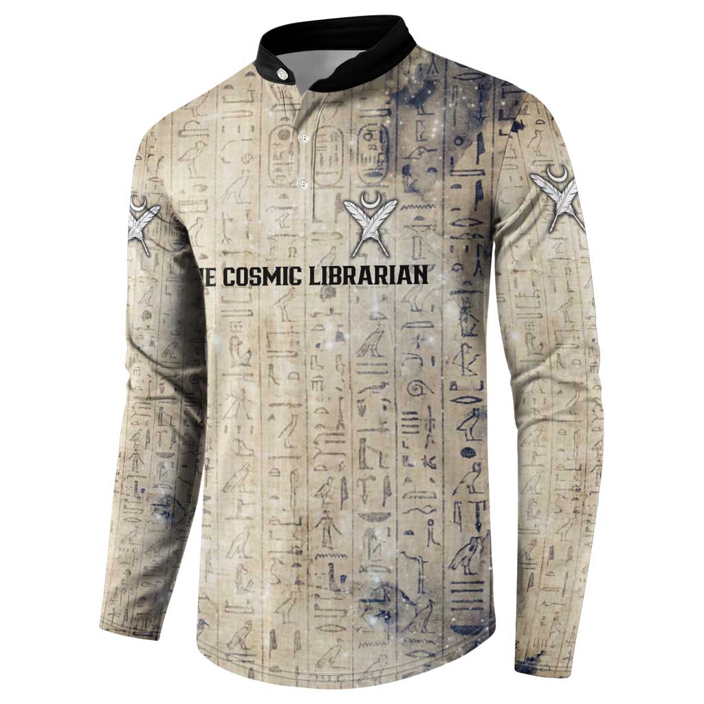 Thoth Button Sweatshirt Ibis Head and Ancient Scroll Egyptian Wisdom