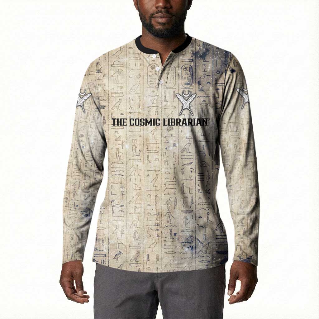 Thoth Button Sweatshirt Ibis Head and Ancient Scroll Egyptian Wisdom
