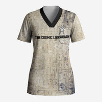 Thoth Scrub Top Ibis Head and Ancient Scroll Egyptian Wisdom