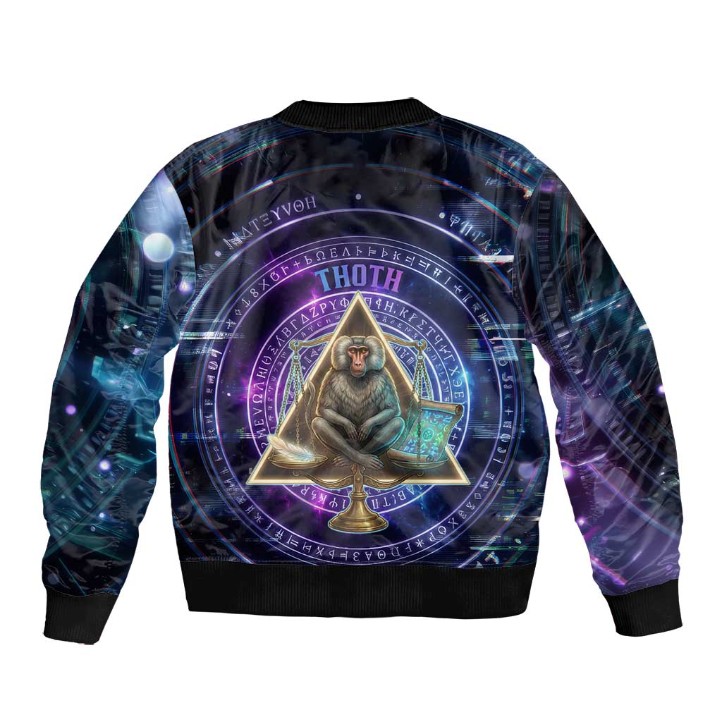Thoth Ancient Egyptian Cosmic Bomber Jacket with Sacred Eye and Baboon Symbol Theme