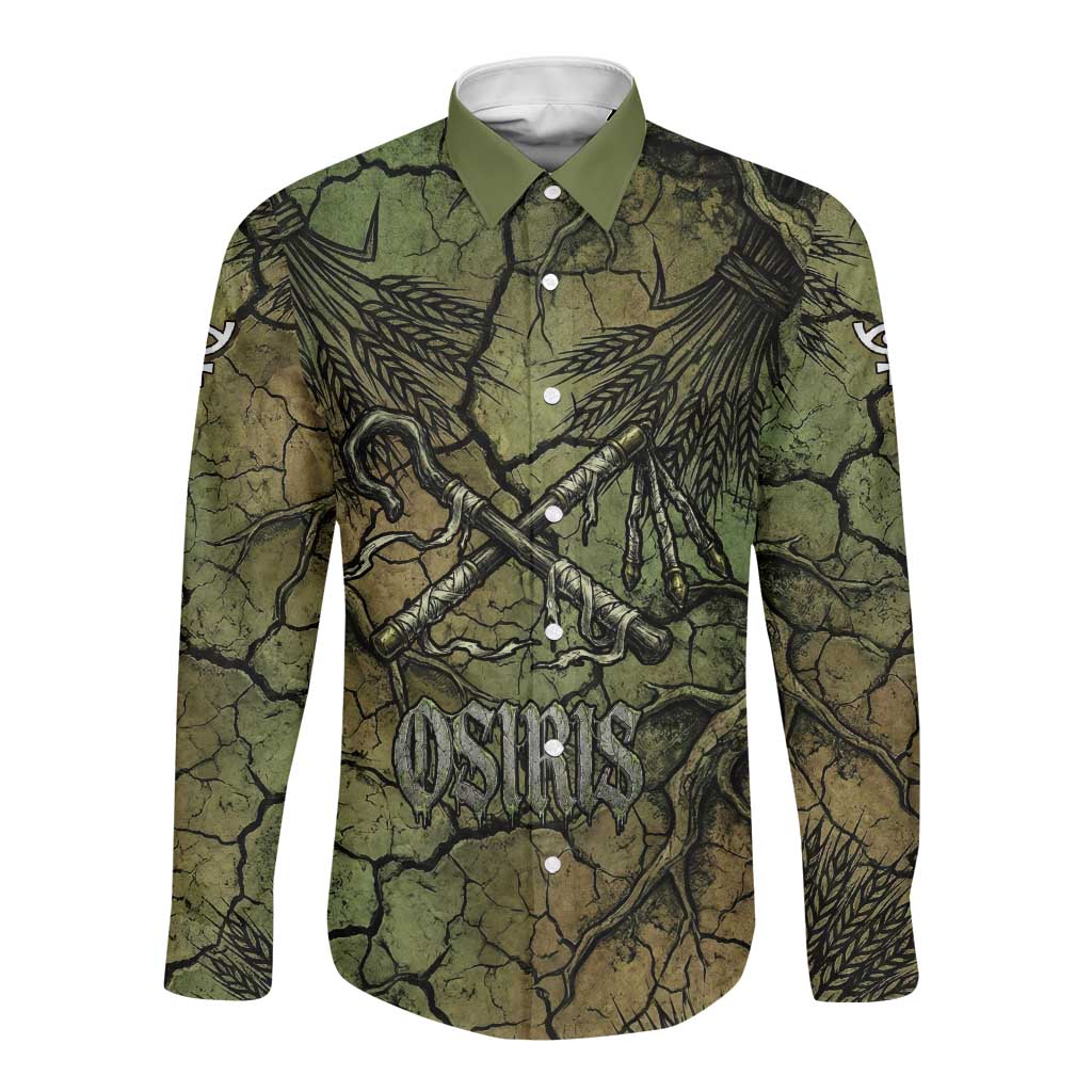 Osiris Long Sleeve Button Shirt Lord of Eternity Egyptian God Throne Mummy Staffs Ancient