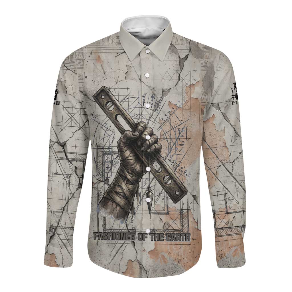 Ptah Egyptian Long Sleeve Button Shirt God of Crafts Architecture Tools Fashioner of the Earth