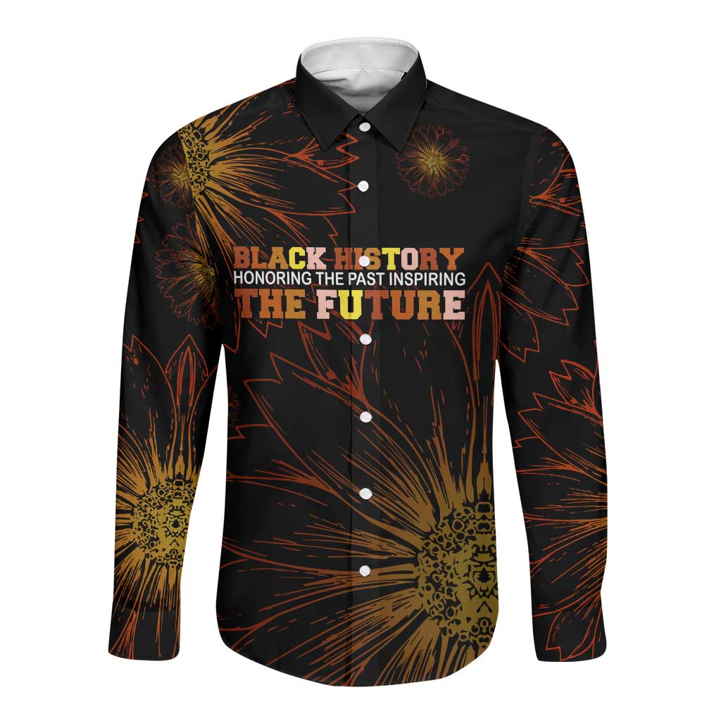 Black History Month Black African American Teachers Long Sleeve Button Shirt Afrocentric Floral Art with Motivational Typography