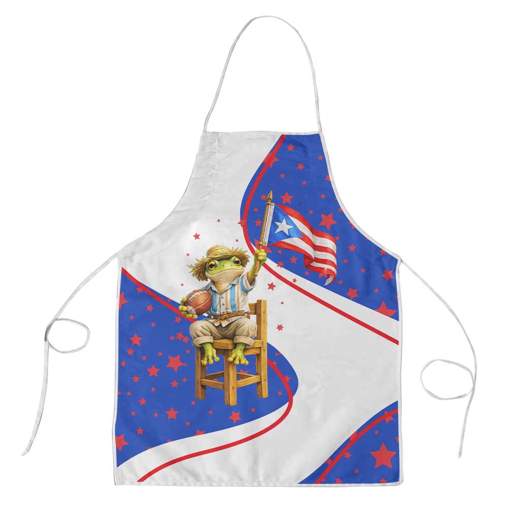 Puerto Rico Coquí Frog Football Fan Apron Whimsical Cartoon Style with Patriotic Elements