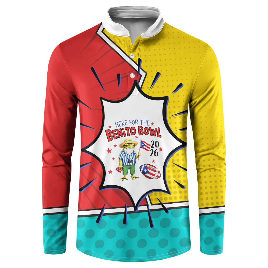 Benito Bowl Puerto Rican Frog Button Sweatshirt Playful Pop‑Culture Game Day