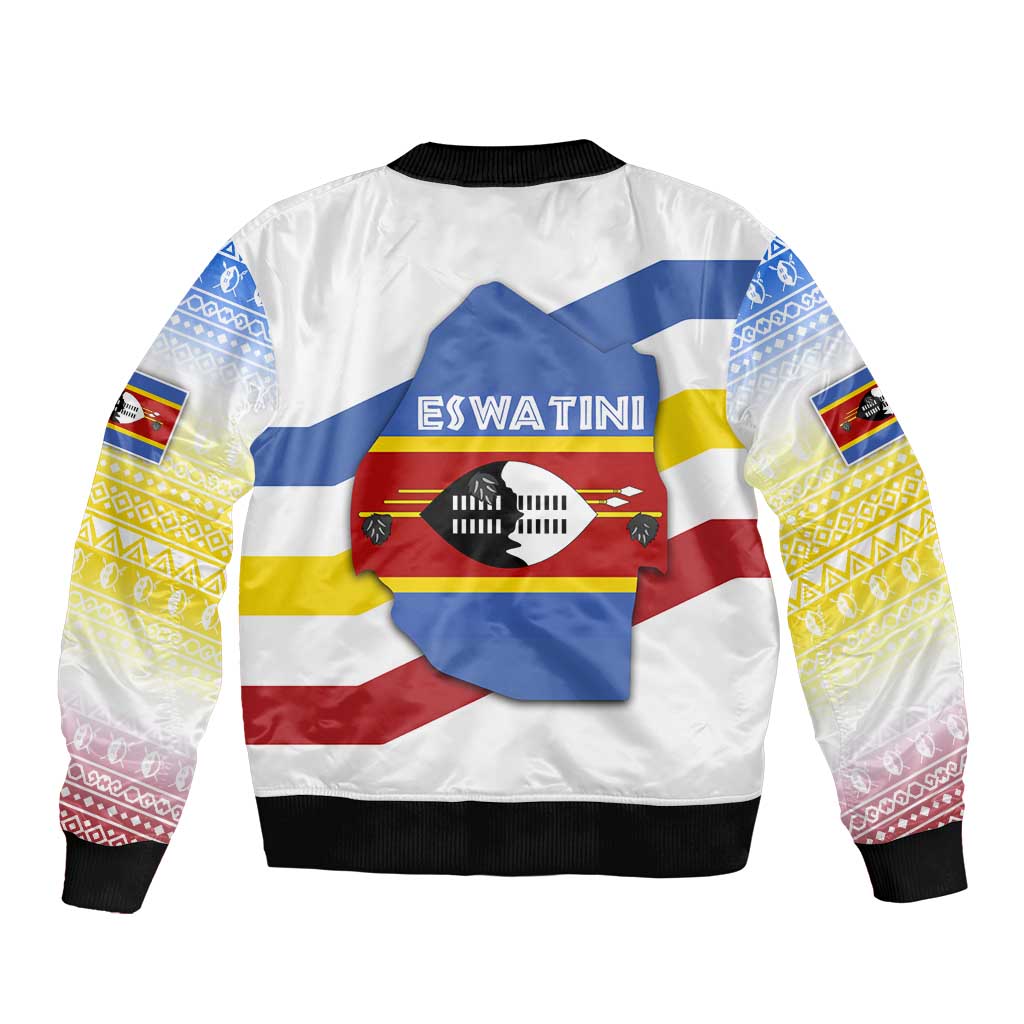 Eswatini Rhino Bomber Jacket with African Map and Traditional Swazi Flag Patterns