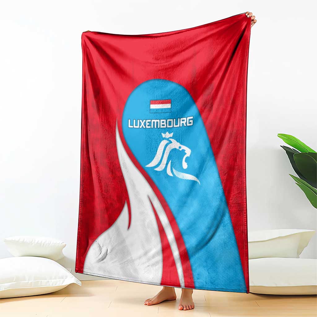 Red, white and blue Luxembourg flag blanket with centered crest and lion emblem