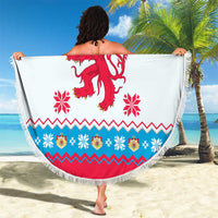 Luxembourg Christmas Beach Blanket with Red Lion Crest and Snowflake Pattern