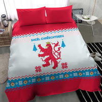 Luxembourg Christmas Bedding Set with Red Lion Crest and Snowflake Pattern
