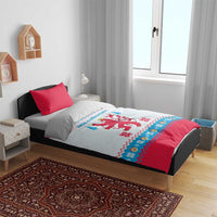 Luxembourg Christmas Bedding Set with Red Lion Crest and Snowflake Pattern