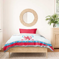 Luxembourg Christmas Bedding Set with Red Lion Crest and Snowflake Pattern