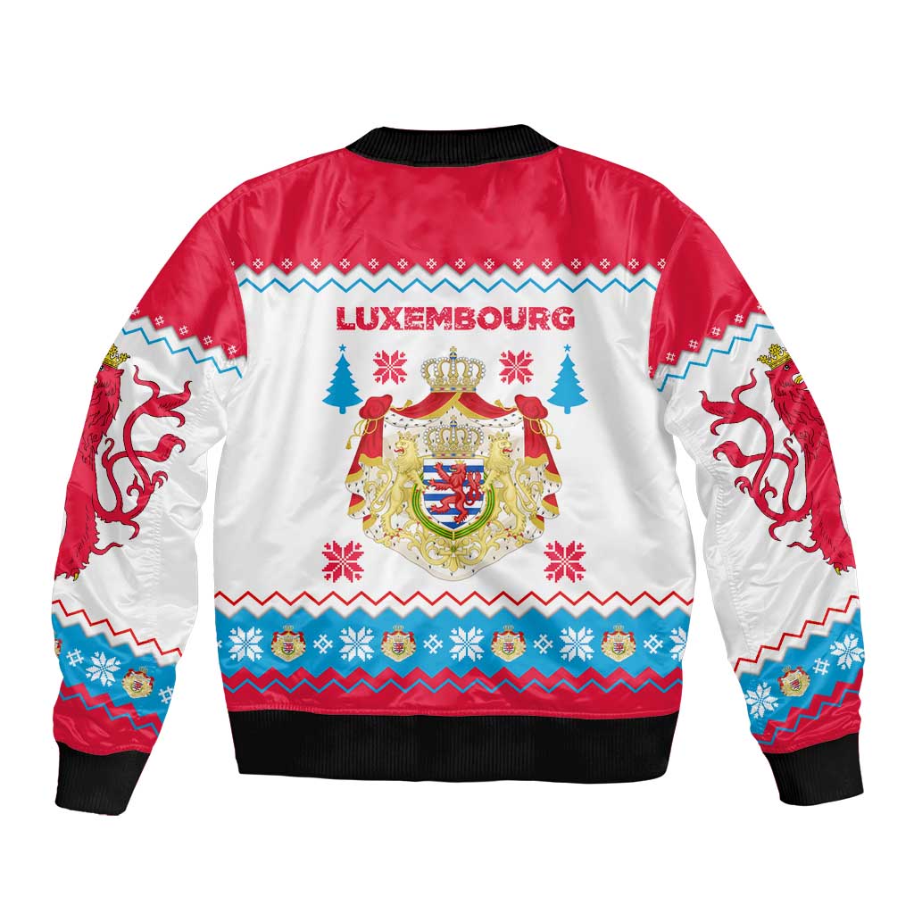 Luxembourg Christmas Bomber Jacket with Red Lion Crest and Snowflake Pattern