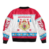 Luxembourg Christmas Bomber Jacket with Red Lion Crest and Snowflake Pattern