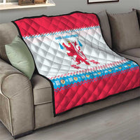 Luxembourg Christmas Quilt with Red Lion Crest and Snowflake Pattern