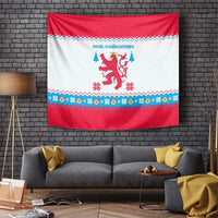 Luxembourg Christmas Tapestry with Red Lion Crest and Snowflake Pattern