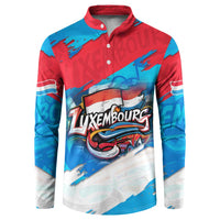 Colorful graffiti button-front sweatshirt with Luxembourg flag graphic, long sleeves