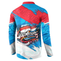 Back view button-front sweatshirt with Luxembourg street-art graphic and striped cuff details