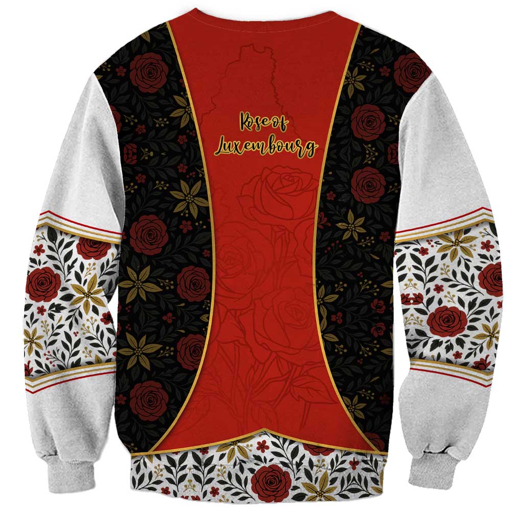 Luxembourg Sweatshirt with Floral Folk Embroidery and Red Black Pattern Design