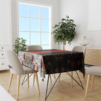 Floral folk embroidered tablecloth in black with red roses and multicolor accents