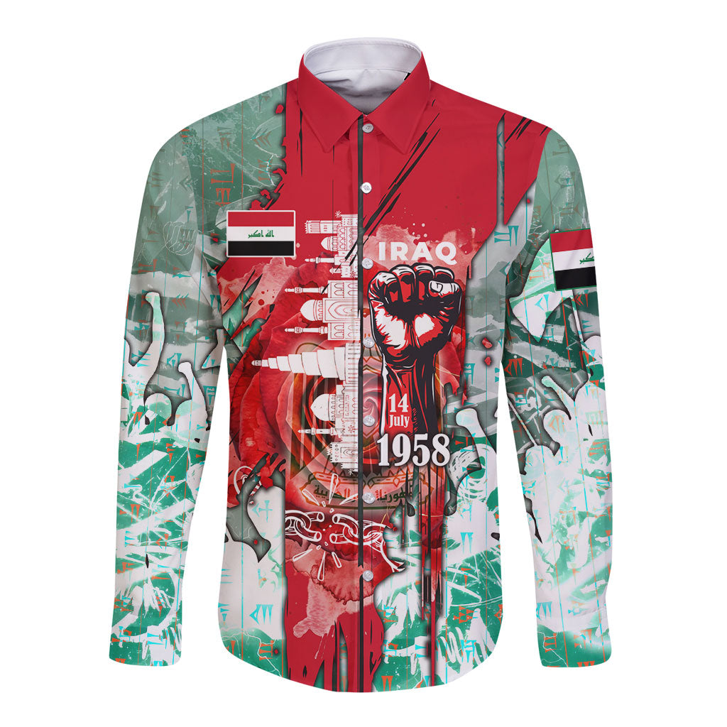 Iraq Revolution Long Sleeve Button Shirt Eagle Of Saladin Iraqi Patriotism