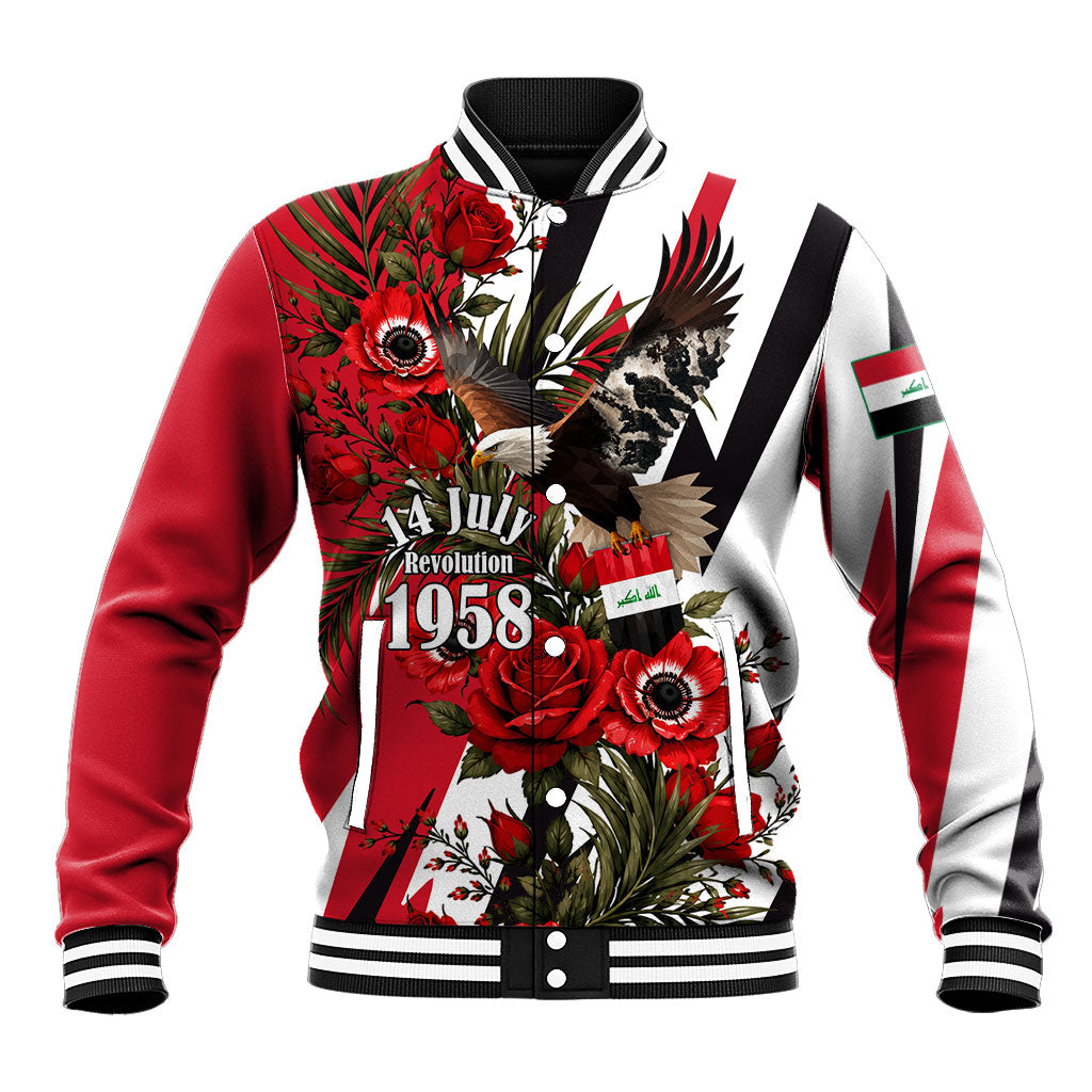 Iraq Revolution Soaring Eagle Baseball Jacket Iraqi Flag Red Roses Floral Design