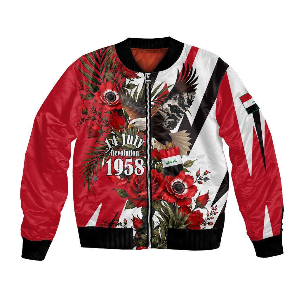 Iraq Revolution Soaring Eagle Bomber Jacket Iraqi Flag Red Roses Floral Design