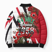 Iraq Revolution Soaring Eagle Bomber Puffer Jacket Iraqi Flag Red Roses Floral Design