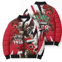 Iraq Revolution Soaring Eagle Bomber Puffer Jacket Iraqi Flag Red Roses Floral Design