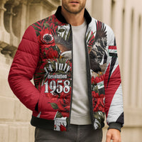 Iraq Revolution Soaring Eagle Bomber Puffer Jacket Iraqi Flag Red Roses Floral Design