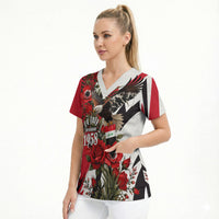 Iraq Revolution Soaring Eagle Scrub Top Iraqi Flag Red Roses Floral Design