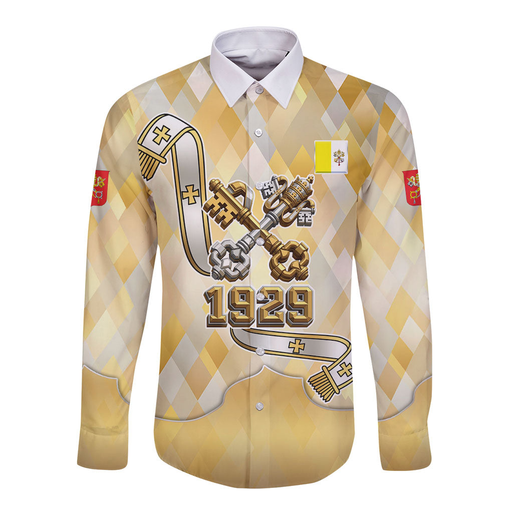 Vatican City Long Sleeve Button Shirt Catholic Heritage St Peters Square - Coat Of Arms 1929