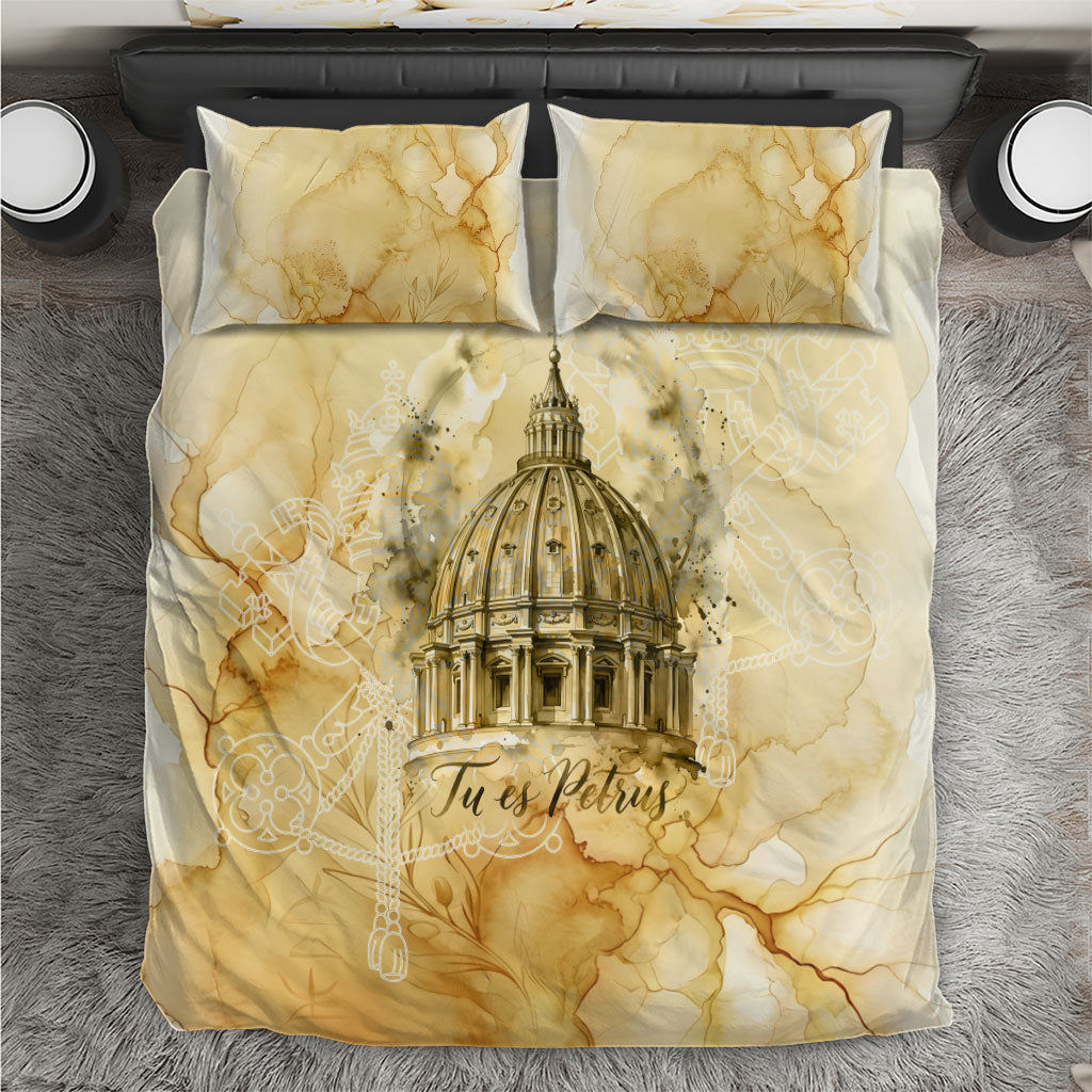 Vatican City St Peters Basilica Bedding Set Papal Tiara - Tu Es Petrus Catholic Watercolor