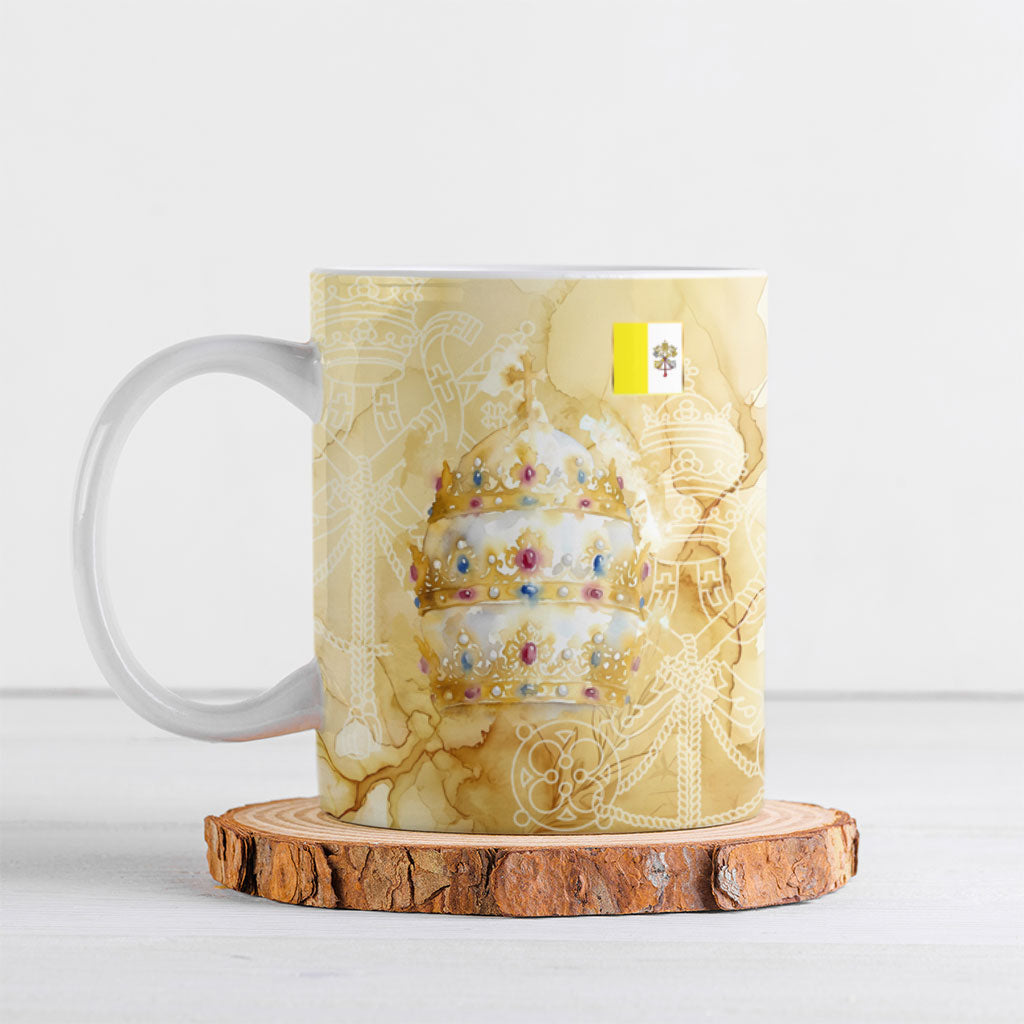 Vatican City St Peters Basilica Ceramic Mug Papal Tiara - Tu Es Petrus Catholic Watercolor