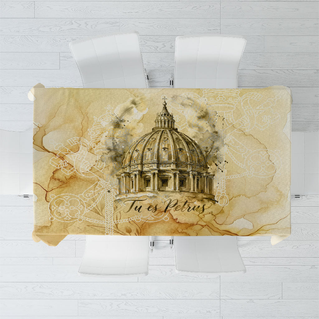 Vatican City St Peters Basilica Tablecloth Papal Tiara - Tu Es Petrus Catholic Watercolor