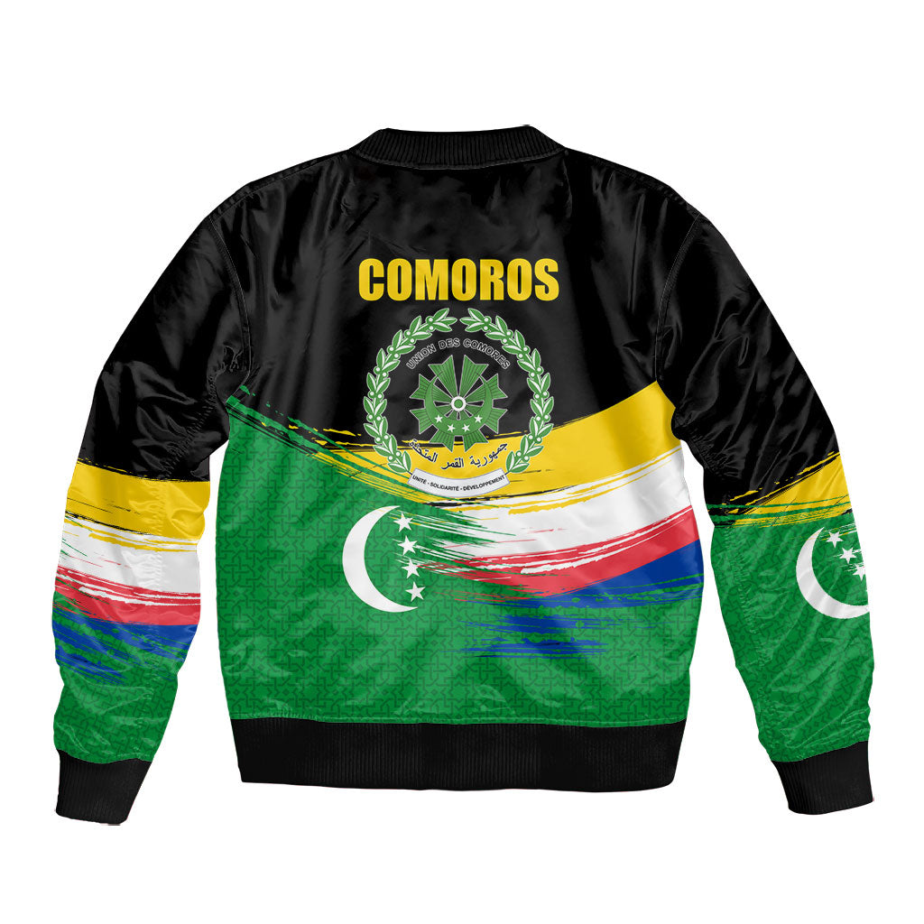 Comoros Independence Day Bomber Jacket Comorian Flag Brush Stroke National Pride Graphic