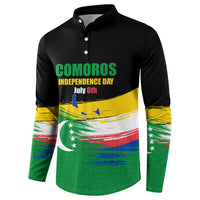 Comoros Independence Day Button Sweatshirt Comorian Flag Brush Stroke National Pride Graphic