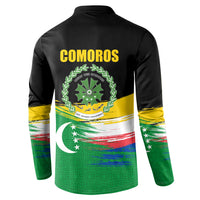 Comoros Independence Day Button Sweatshirt Comorian Flag Brush Stroke National Pride Graphic