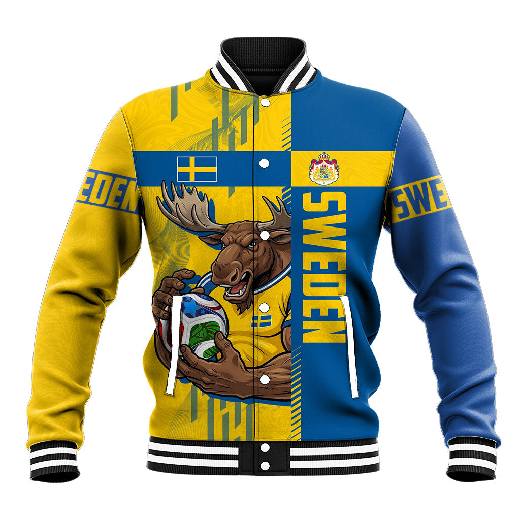 Personalized Sweden Soccer Baseball Jacket Swedish Flag - Moose Football Mascot