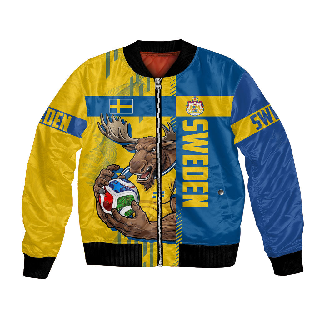 Personalized Sweden Soccer Bomber Jacket Swedish Flag - Moose Football Mascot