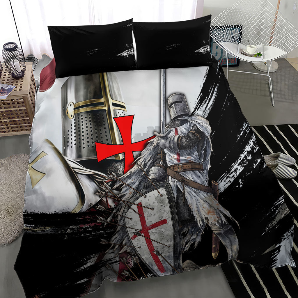 Knights Templar Crusader Bedding Set Medieval Armor Red Cross Shield