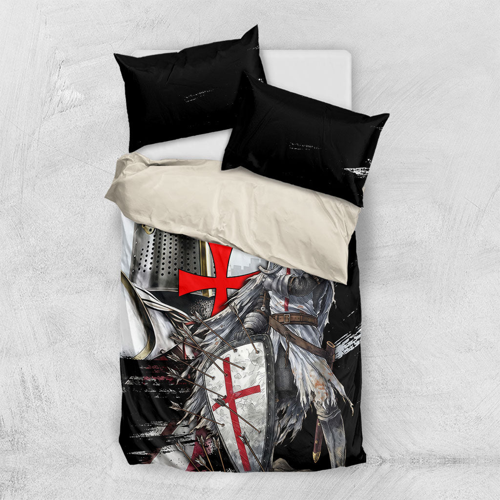 Knights Templar Crusader Bedding Set Medieval Armor Red Cross Shield