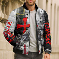 Knights Templar Crusader Bomber Puffer Jacket Medieval Armor Red Cross Shield