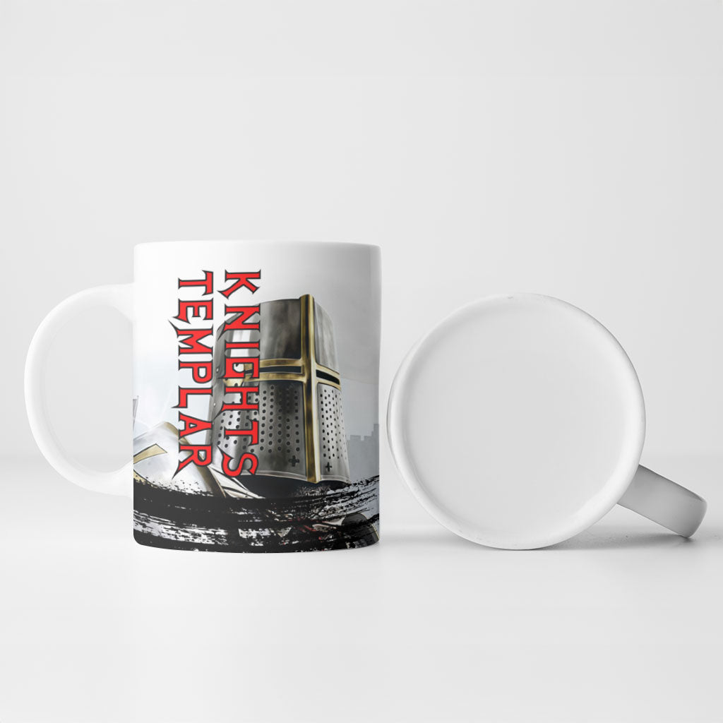 Knights Templar Crusader Ceramic Mug Medieval Armor Red Cross Shield