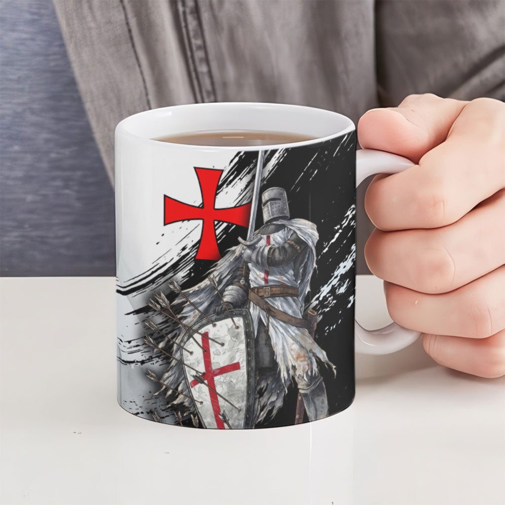 Knights Templar Crusader Ceramic Mug Medieval Armor Red Cross Shield