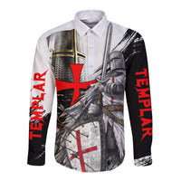 Knights Templar Crusader Long Sleeve Button Shirt Medieval Armor Red Cross Shield