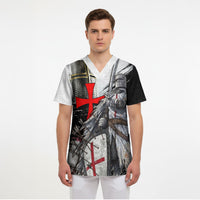 Knights Templar Crusader Scrub Top Medieval Armor Red Cross Shield