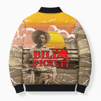 Black Cowboy Bill Pickett Bomber Puffer Jacket Retro Sunset Western Design