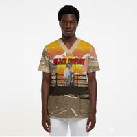 Black Cowboy Bill Pickett Scrub Top Retro Sunset Western Design