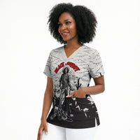 Black Cowboy Nat Love Scrub Top Comic Style Desert Line Art Red Typography