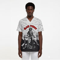 Black Cowboy Nat Love Scrub Top Comic Style Desert Line Art Red Typography